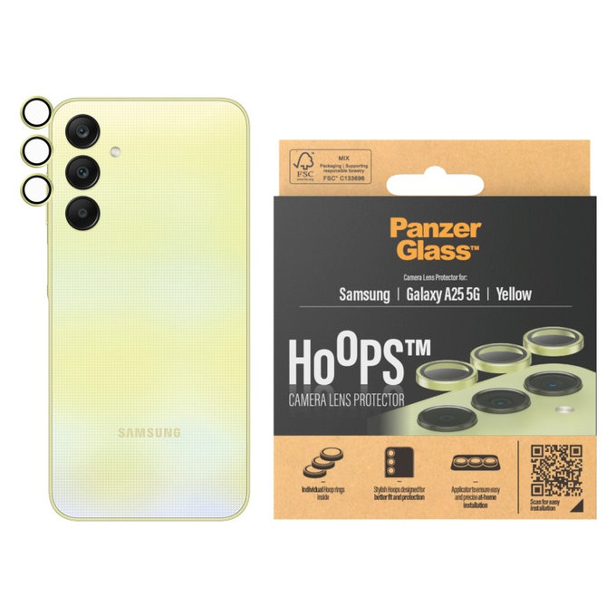 Протектор за обектив на камера Hoops за Samsung A25 5G, Жълто, PanzerGlass