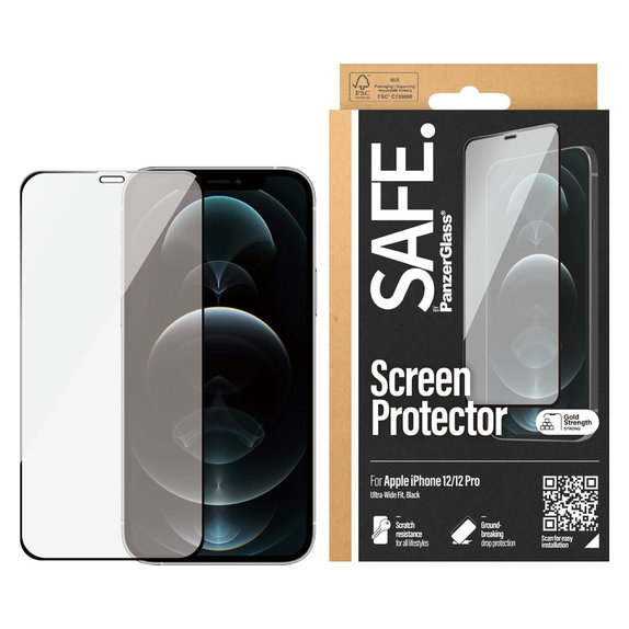 Закалено стъкло Case Friendly за iPhone 12 Pro/12, Черно, SAFE by PanzerGlass