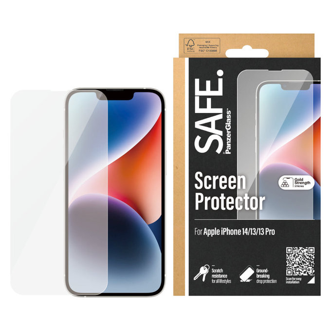 Закалено стъкло Case Friendly за iPhone 16e/14/13 Pro/13, Черно, SAFE