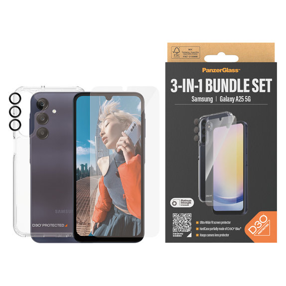 Bundle Hoops + Закалено стъкло UWF + Hard Case D3O за Samsung Galaxy A25 5G, Прозрачно, PanzerGlass