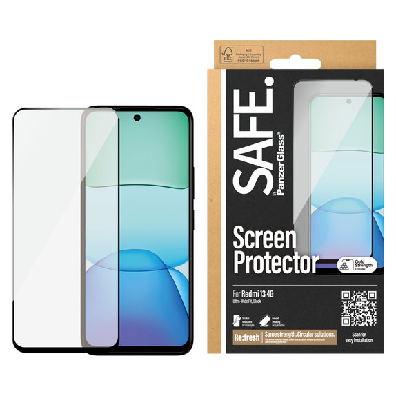 Закалено стъкло UWF за Xiaomi Redmi 13 4G, Čierne, SAFE by PanzerGlass
