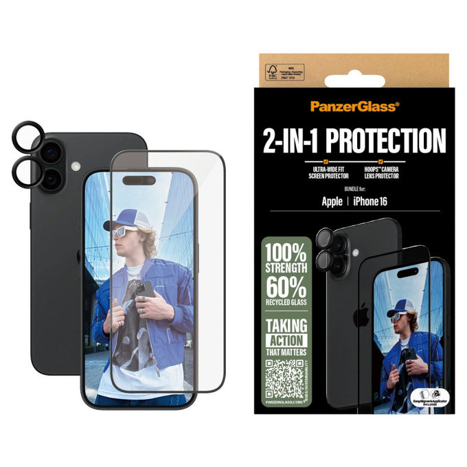 Bundle Hoops + UWF закалено стъкло за iPhone 16, PanzerGlass