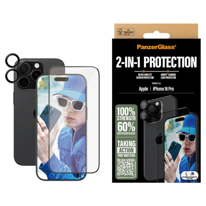 Bundle Hoops + UWF закалено стъкло за iPhone 16 Pro, PanzerGlass