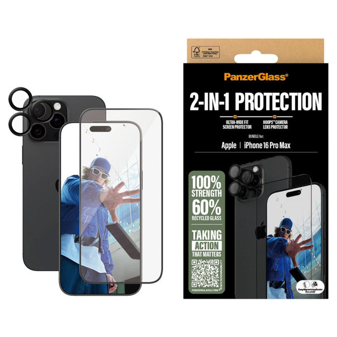 Bundle Hoops + UWF закалено стъкло за iPhone 16 Pro Max, PanzerGlass