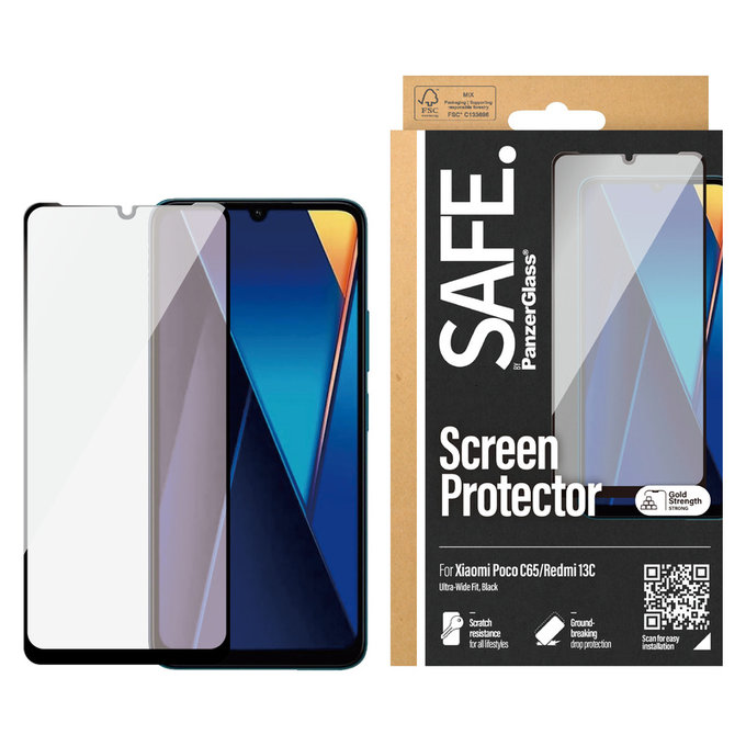 Закалено стъкло UWF за Xiaomi Redmi 13C 5G, Черно, SAFE by PanzerGlass