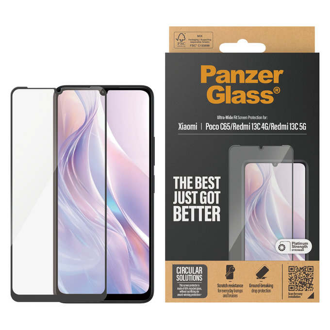 Закалено стъкло UWF за Xiaomi Redmi 13C 5G, Черно, PanzerGlass