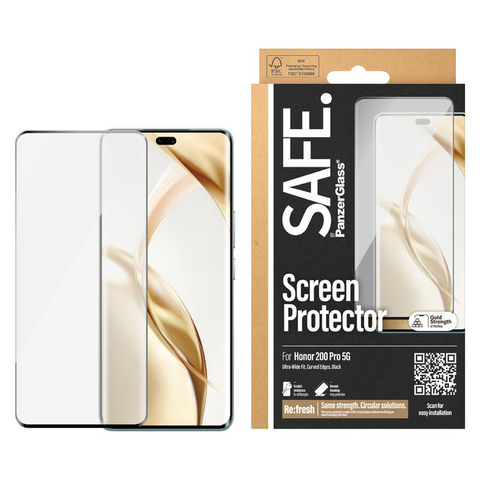 Закалено стъкло UWF за Honor 200 Pro, Черно, SAFE by PanzerGlass