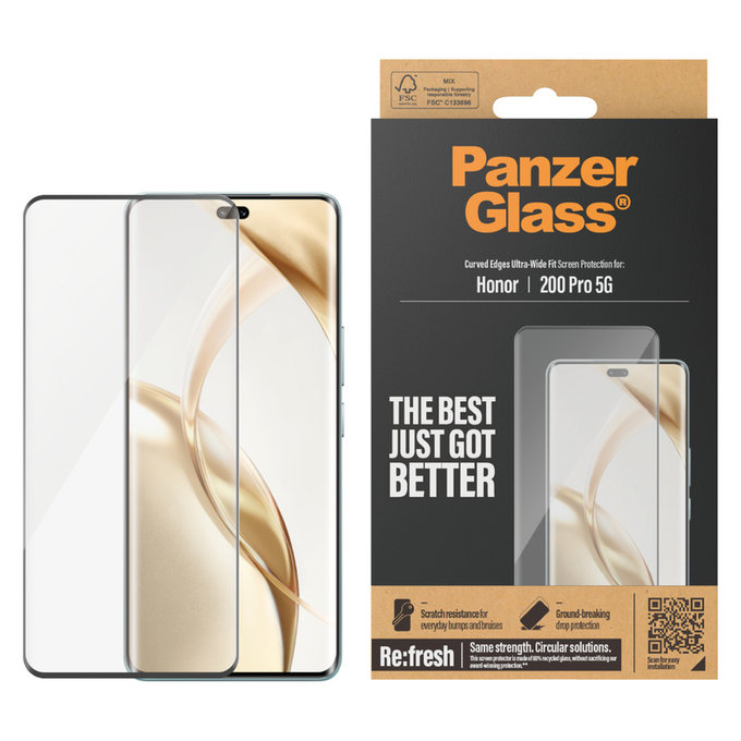 Закалено стъкло Re:Fresh UWF за Honor 200 Pro, Черно, PanzerGlass