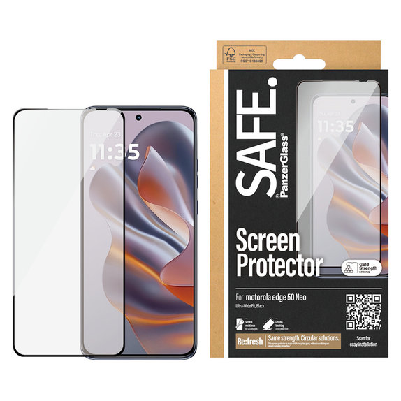 Закалено стъкло UWF за Motorola Edge 50 Neo, Черно, SAFE by PanzerGlass