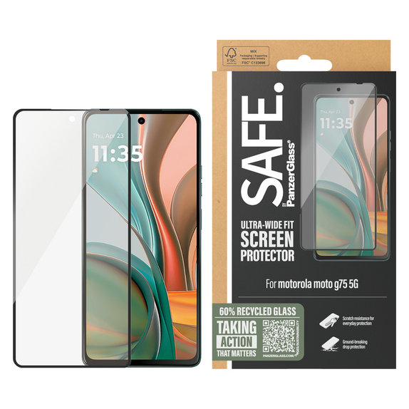 Закалено стъкло UWF за Motorola Moto G75 5G, Черно, SAFE by PanzerGlass