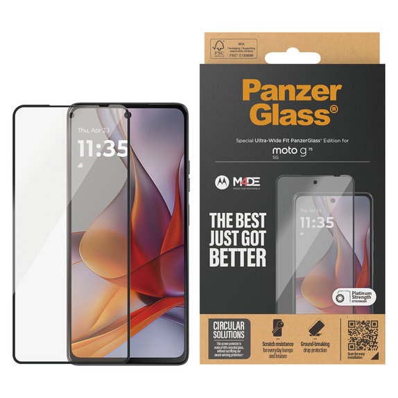 Закалено стъкло UWF за Motorola Moto G75 5G, Черно, PanzerGlass