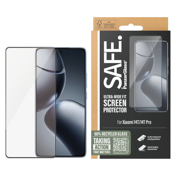 Закалено стъкло UWF за Xiaomi 14T/14T Pro, Черно, SAFE by PanzerGlass