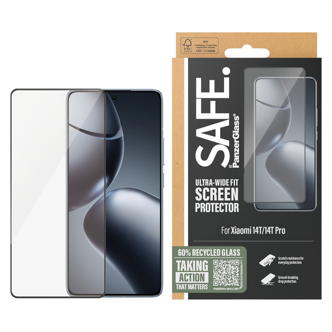 Закалено стъкло UWF за Xiaomi 14T/14T Pro, Черно, SAFE by PanzerGlass