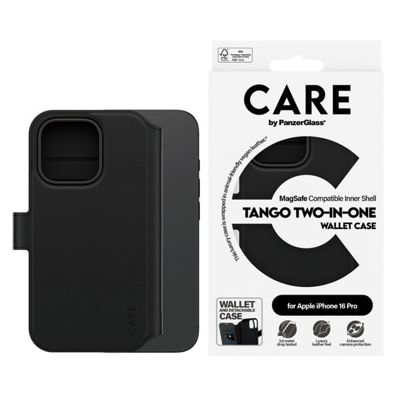 Калъф Wallet Tango Two-In-One с MagSafe за iPhone 16 Pro, Черно, CARE