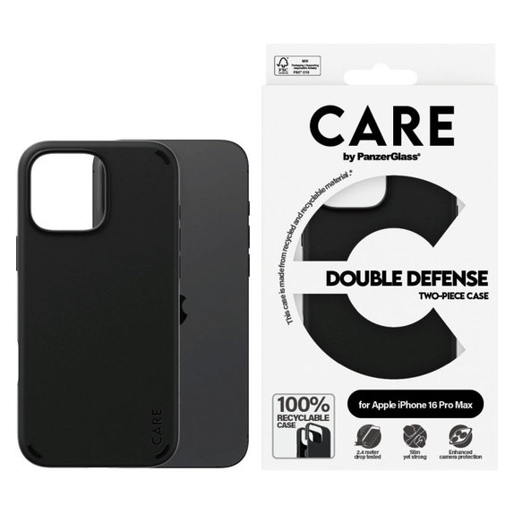Калъф Double Defense за iPhone 16 Pro Max, Черно, CARE