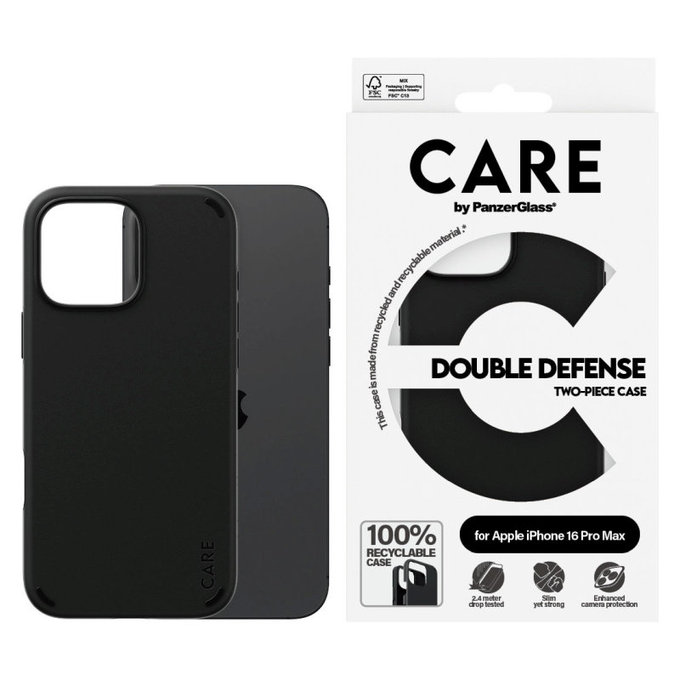 Калъф Double Defense за iPhone 16 Pro Max, Черно, CARE