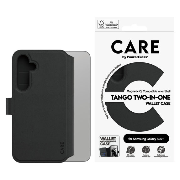 Калъф Wallet Tango Two-In-One с QI за Samsung Galaxy S25+, Черно, PanzerGlass