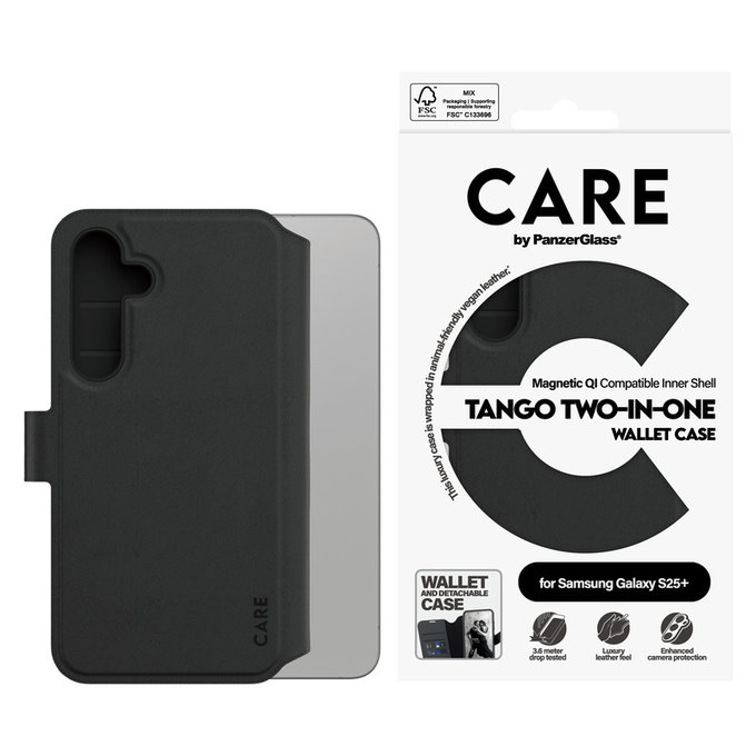 Калъф Wallet Tango Two-In-One с QI за Samsung Galaxy S25+, Черно, PanzerGlass