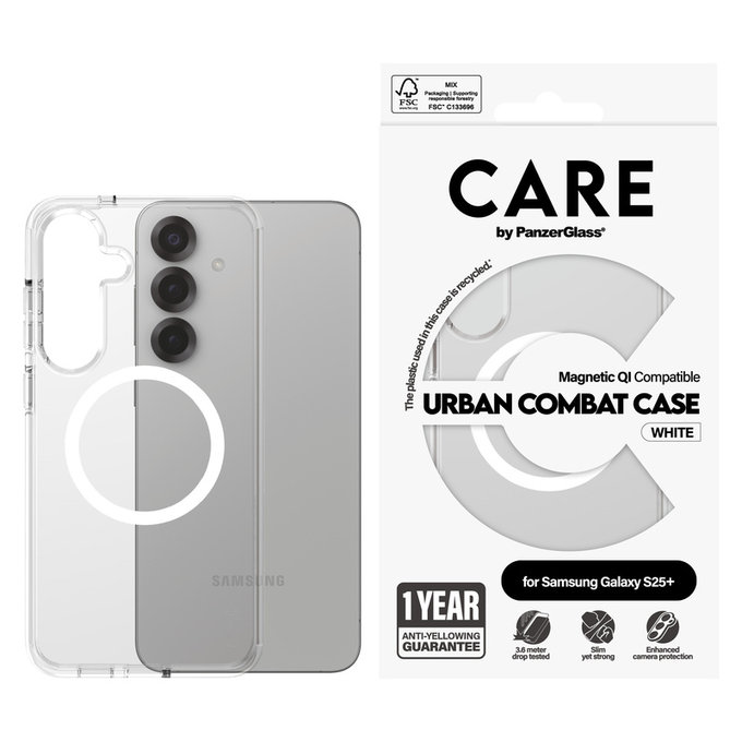 Калъф Urban Combat с бяло QI за Samsung Galaxy S25+, Прозрачно, PanzerGlass