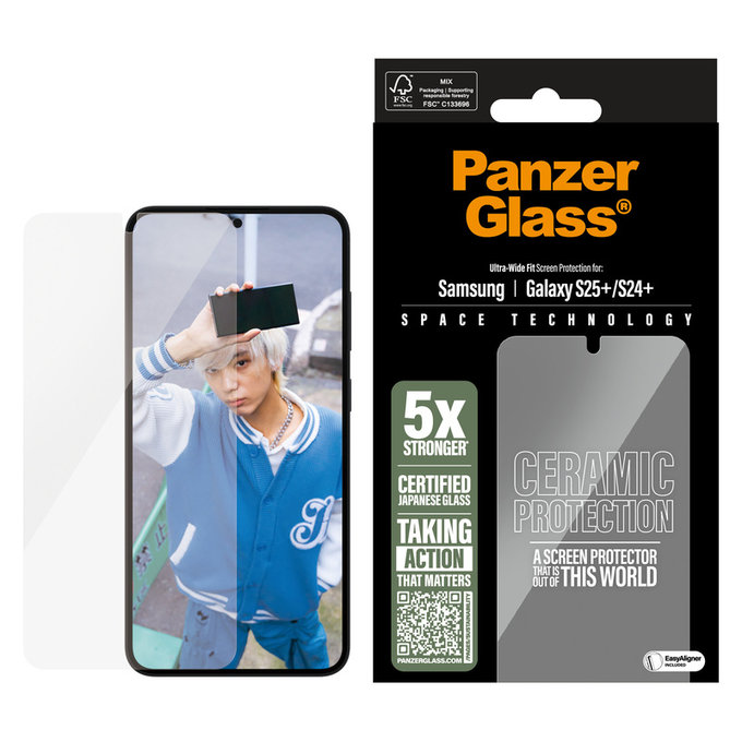 Закалено стъкло UWF Ceramic с апликатор за Samsung Galaxy S25+, Прозрачно, PanzerGlass