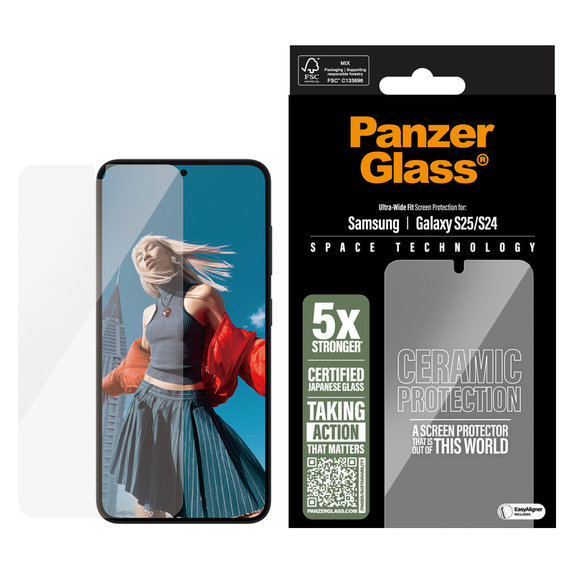 Закалено стъкло UWF Ceramic с апликатор за Samsung Galaxy S25, Прозрачно, PanzerGlass
