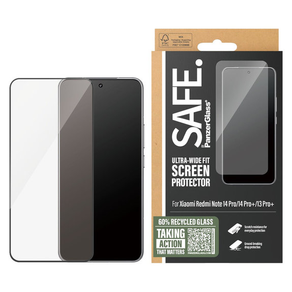 Закалено стъкло UWF за Xiaomi Redmi Note 14 Pro/14 Pro+/13 Pro+, Черно, SAFE by PanzerGlass