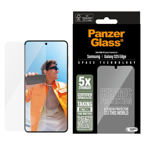 Закалено стъкло UWF Ceramic с апликатор за Samsung Galaxy S25 Edge, Прозрачно, PanzerGlass