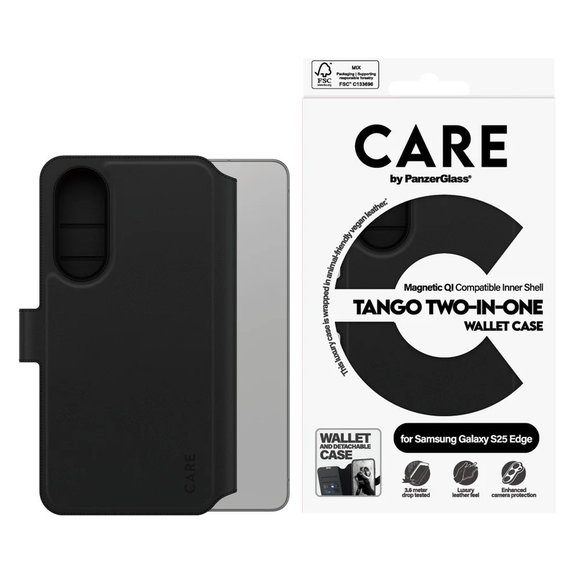 Калъф Wallet Tango Two-In-One с QI за Samsung Galaxy S25 Edge, Черно, PanzerGlass