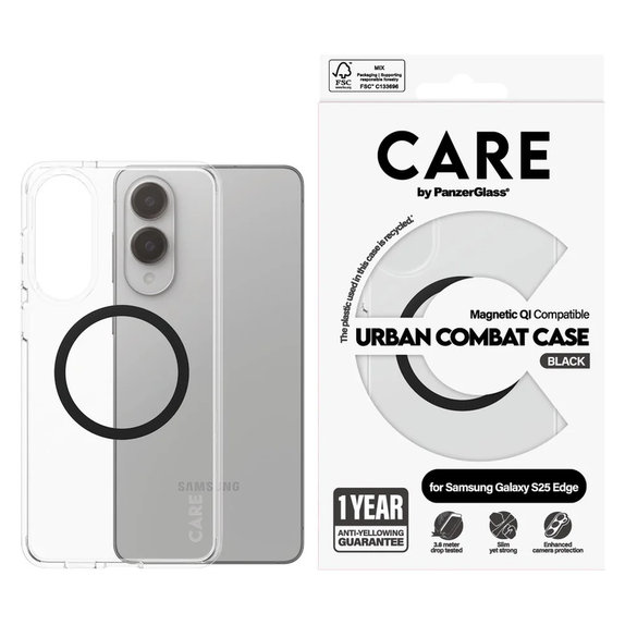 Калъф Urban Combat с черно QI за Samsung Galaxy S25 Edge, Прозрачно, PanzerGlass