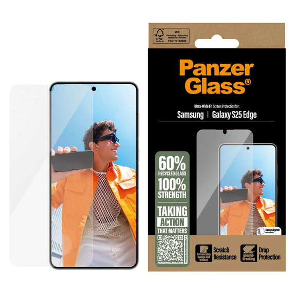 Закалено стъкло UWF с апликатор за Samsung Galaxy S25 Edge, Прозрачно, PanzerGlass