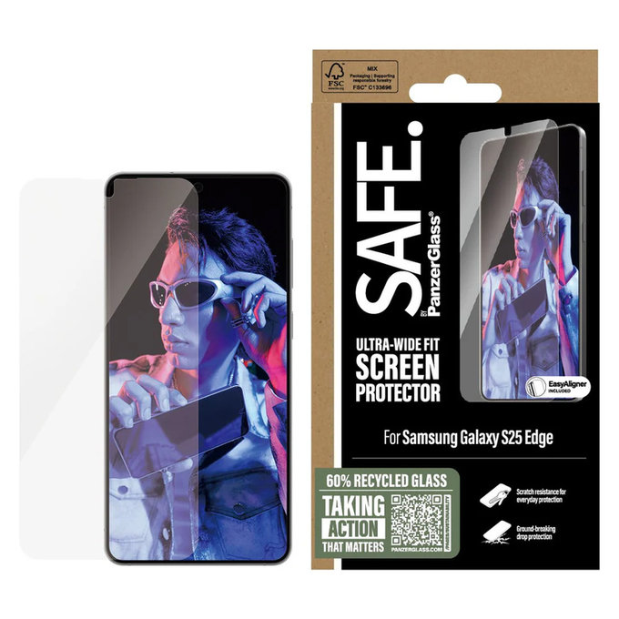 Закалено стъкло UWF с апликатор за Samsung Galaxy S25 Edge, Прозрачно, SAFE by PanzerGlass