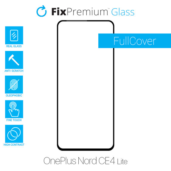 Закалено стъкло за OnePlus Nord CE4 Lite, FullCover Glass, FixPremium