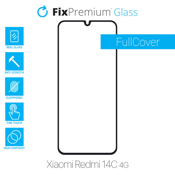 Закалено стъкло за Xiaomi Redmi 14C 4G, FullCover Glass, FixPremium
