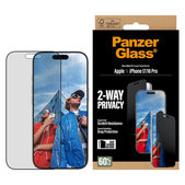 UWF 2-Way Privacy закалено стъкло с Fastfit за iPhone 17/16 Pro, Черно, PanzerGlass
