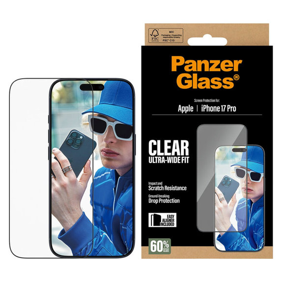 UWF закалено стъкло с апликатор за iPhone 17 Pro, Черно, PanzerGlass