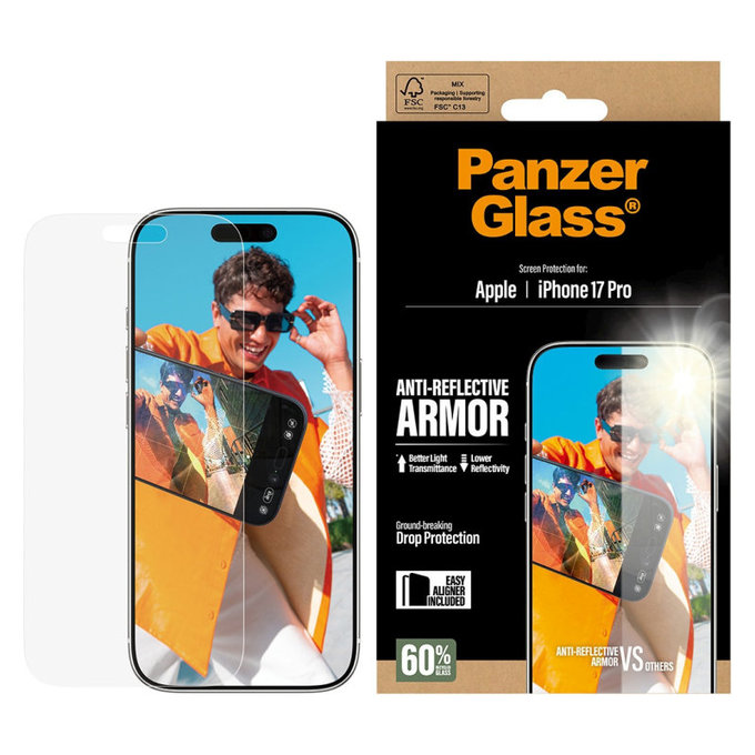 Закалено стъкло Anti-Reflective с апликатор за iPhone 17 Pro, Черно, PanzerGlass