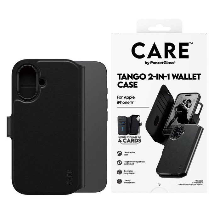 Калъф Wallet Tango Two-In-One с MagSafe за iPhone 17, Черно, CARE
