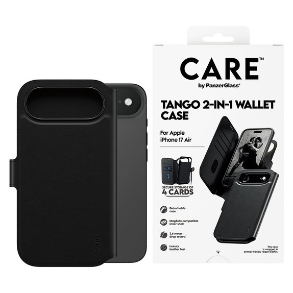 Калъф Wallet Tango Two-In-One с MagSAFE by PanzerGlass за iPhone Air, Черно, PanzerGlass