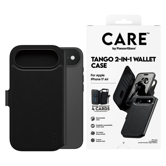 Калъф Wallet Tango Two-In-One с MagSAFE by PanzerGlass за iPhone Air, Черно, PanzerGlass