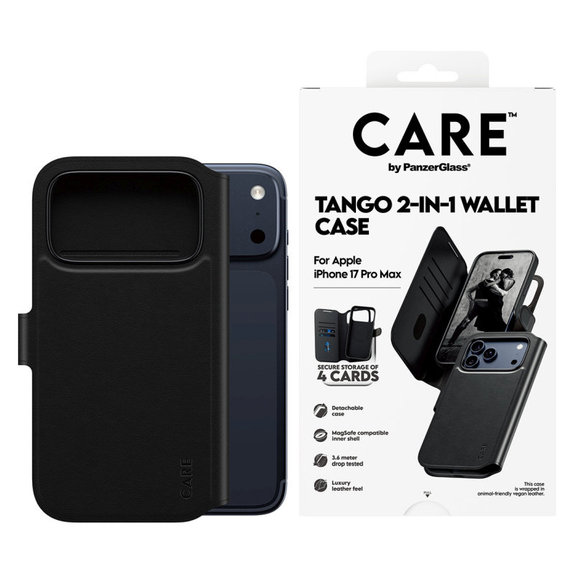 Калъф Wallet Tango Two-In-One с MagSafe за iPhone 17 Pro Max, Черно, PanzerGlass