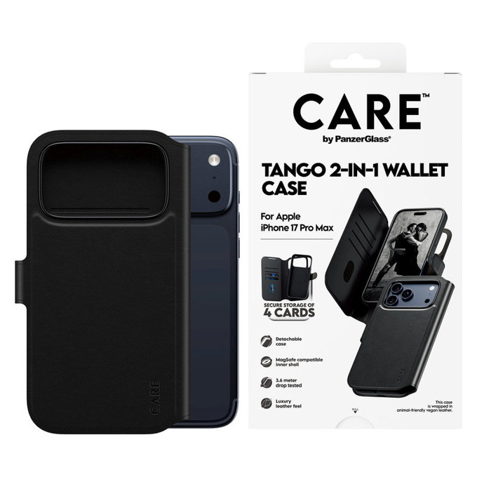 Калъф Wallet Tango Two-In-One с MagSafe за iPhone 17 Pro Max, Черно, PanzerGlass
