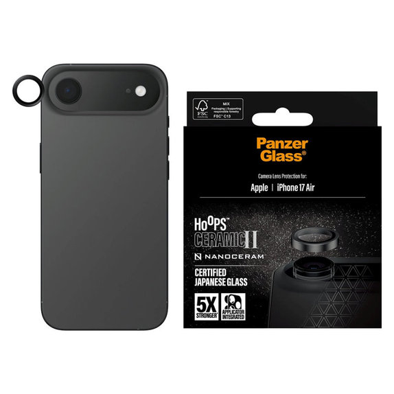 Протектор за обектив на камера Hoops Ceramic II за iPhone Air, Черно, PanzerGlass