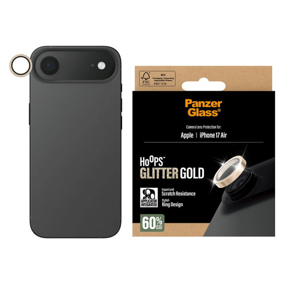 Протектор за обектив на камера Hoops за iPhone Air, Glitter Gold, PanzerGlass