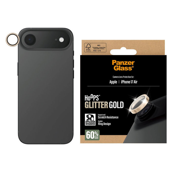 Протектор за обектив на камера Hoops за iPhone Air, Glitter Gold, PanzerGlass