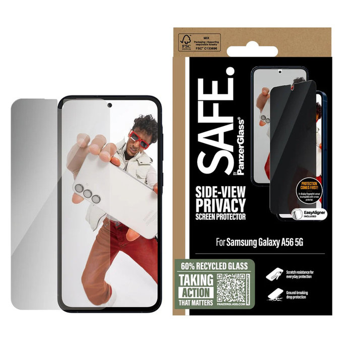 Закалено стъкло UWF Privacy за Samsung Galaxy A56 5G, Черно, SAFE by PanzerGlass