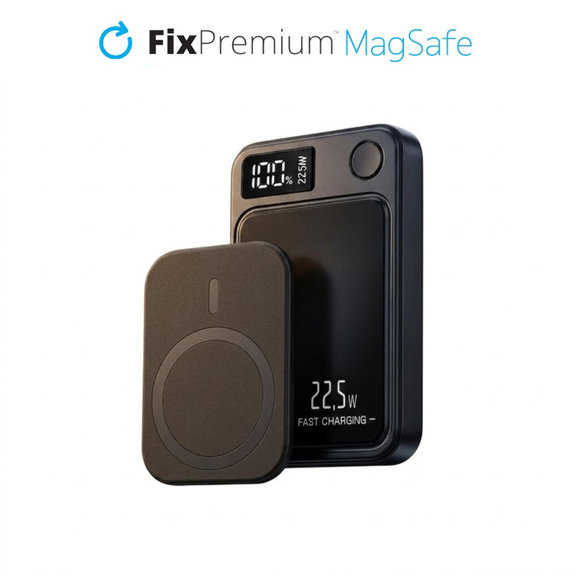 MagSafe PowerBank 5000 mAh с LED дисплей, Черен, FixPremium