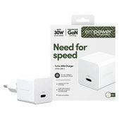 Пътен адаптер Grand Prix USB-C, GaN, 30 W PD, сребристо-бял, empower