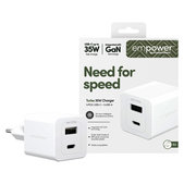 Пътен адаптер Grand Prix USB-C/USB-A, GaN, 35 W PD, сребристо-бял, empower