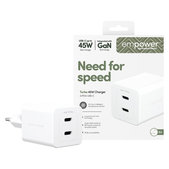 Пътен адаптер Grand Prix 2x USB-C, GaN, 45 W PD, Сребристо-бяло, empower
