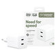 Пътен адаптер Grand Prix 2x USB-C, GaN, 45 W PD, Сребристо-бяло, empower